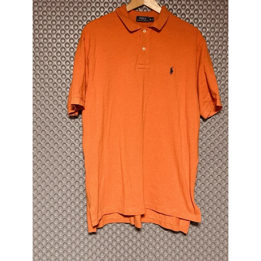 Polo Ralph Lauren Mesh Knit Polo Shirt Mens XL Orange Short Sleeve Green Pony